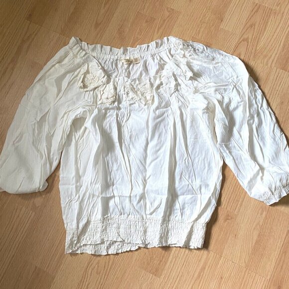 Check Me First Tops - CHECK ME FIRST Women's White Viscose Ruffled Floral Pullover Blouse Top Size 1X